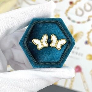 Gold and White Pearl Butterfly Earrings